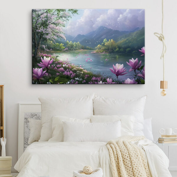Rivière avec fleurs et montagnes en arrière-plan s41629pib150 600x600 - Rivière avec fleurs et montagnes en arrière-plan