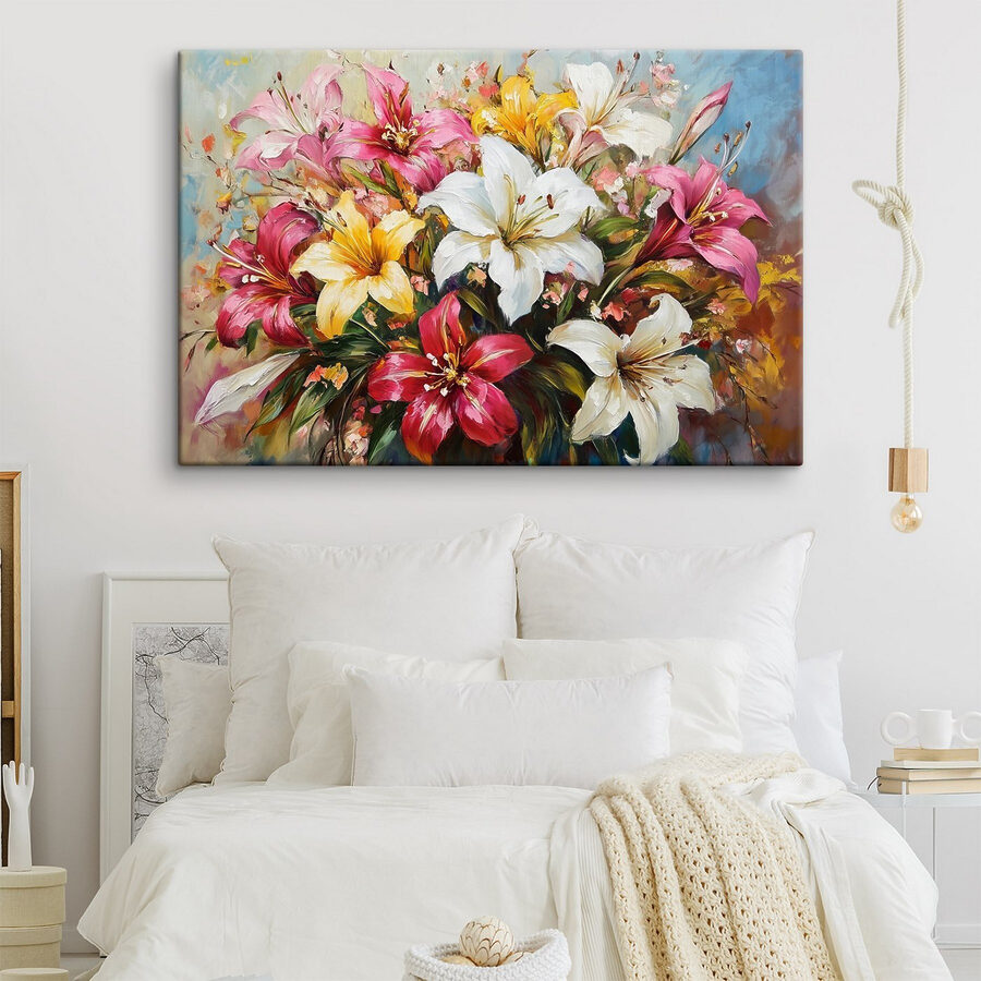 Peinture de fleurs sur fond bleu
