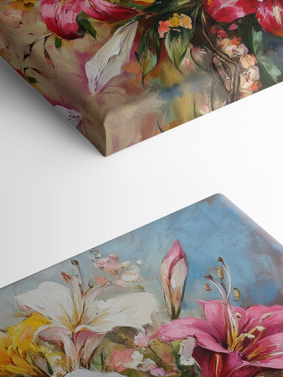 Peinture de fleurs sur fond bleu