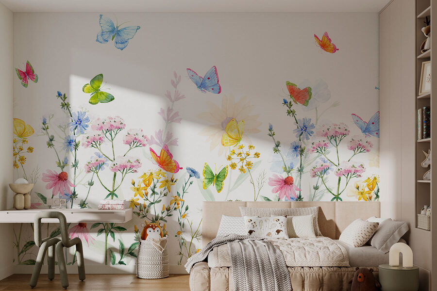 Peinture de fleurs et de papillons