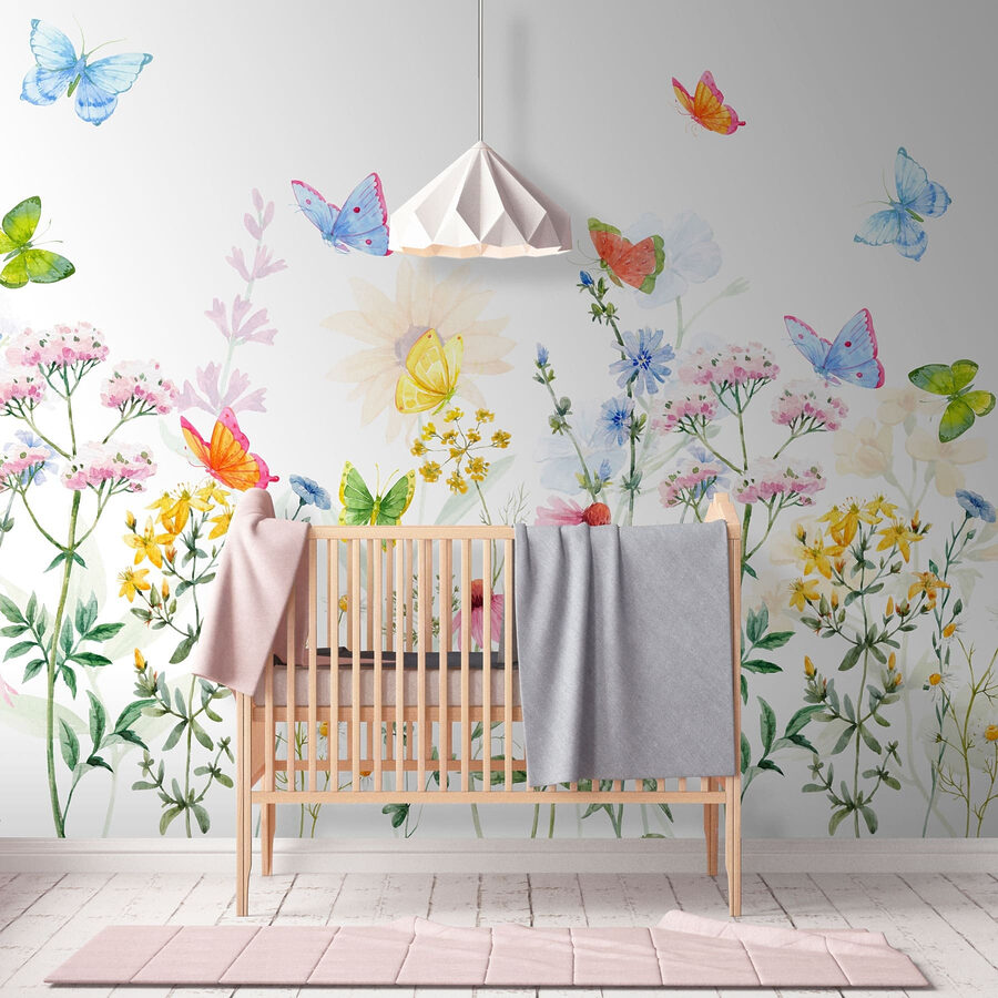 Peinture de fleurs et de papillons