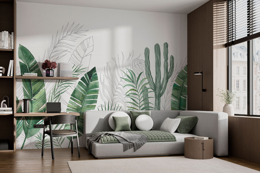 Groupe de feuilles vertes et de cactus