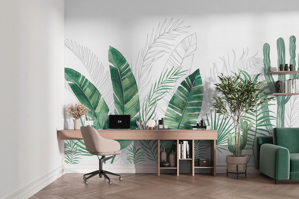 Group of green leaves and cactuses