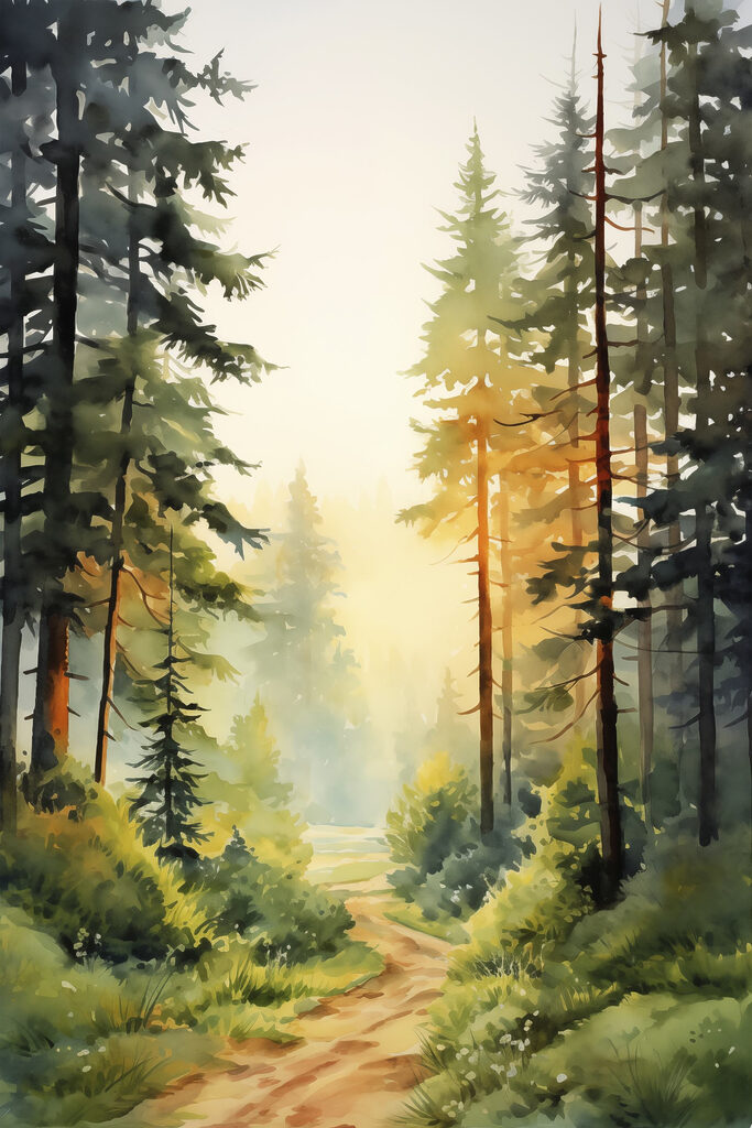 Watercolor painting of a forest
