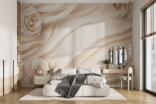 Roses blanches sur un tissu blanc Roses blanches sur un tissu blanc