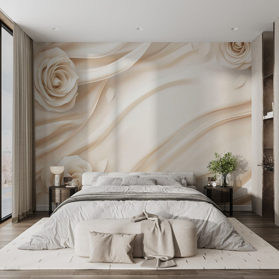 Roses blanches sur un tissu blanc