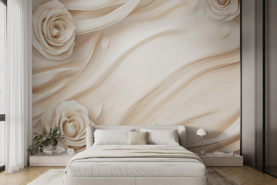 Roses blanches sur un tissu blanc