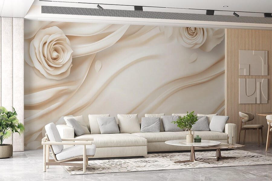 Roses blanches sur un tissu blanc