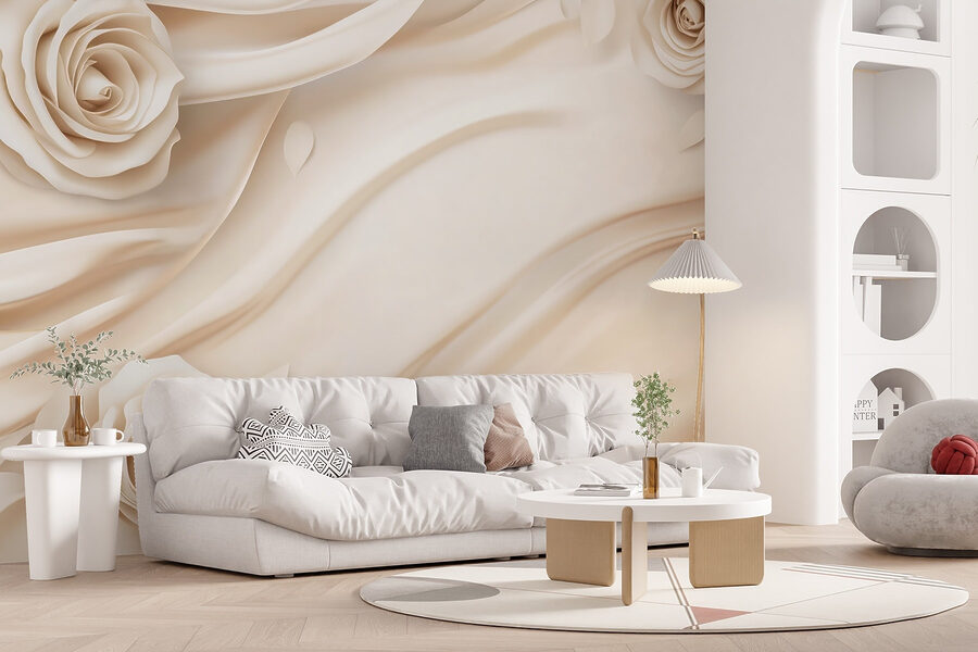 Roses blanches sur un tissu blanc