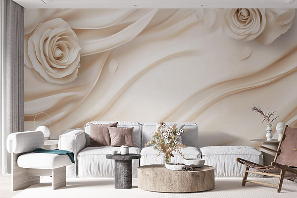 Roses blanches sur un tissu blanc Roses blanches sur un tissu blanc