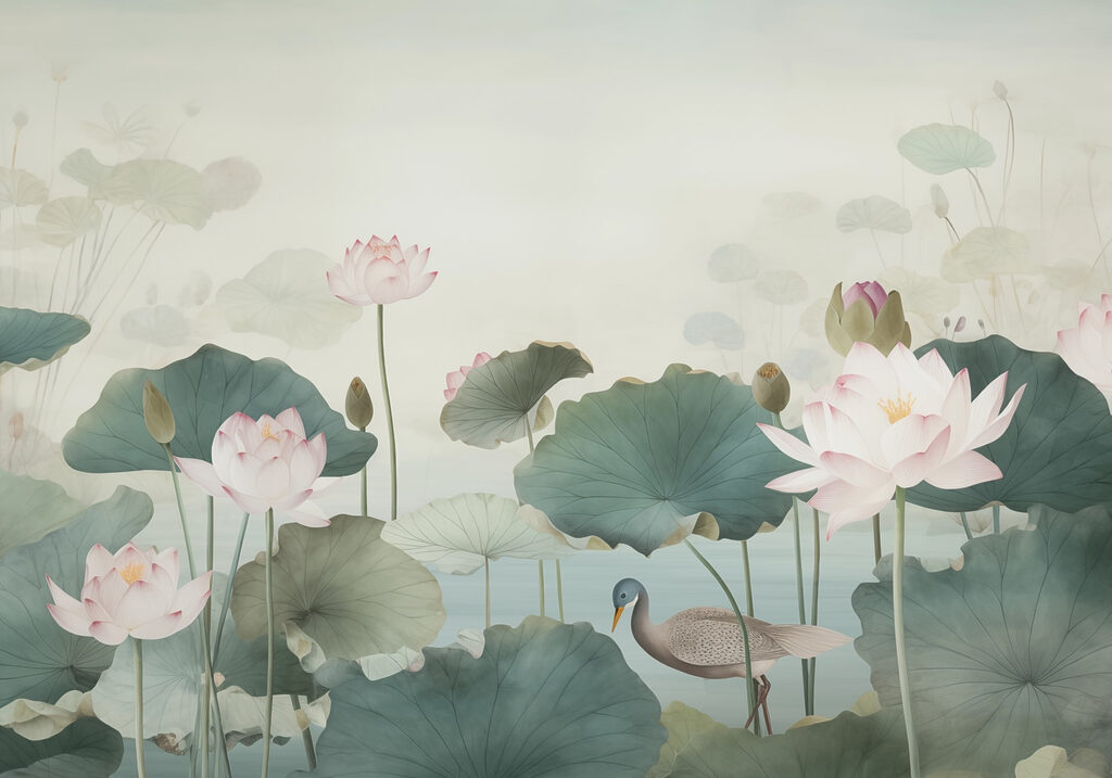 Canard dans un étang avec des fleurs de lotus Canard dans un étang avec des fleurs de lotus