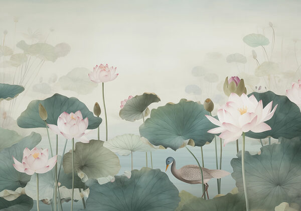 Canard dans un étang avec des fleurs de lotus Canard dans un étang avec des fleurs de lotus