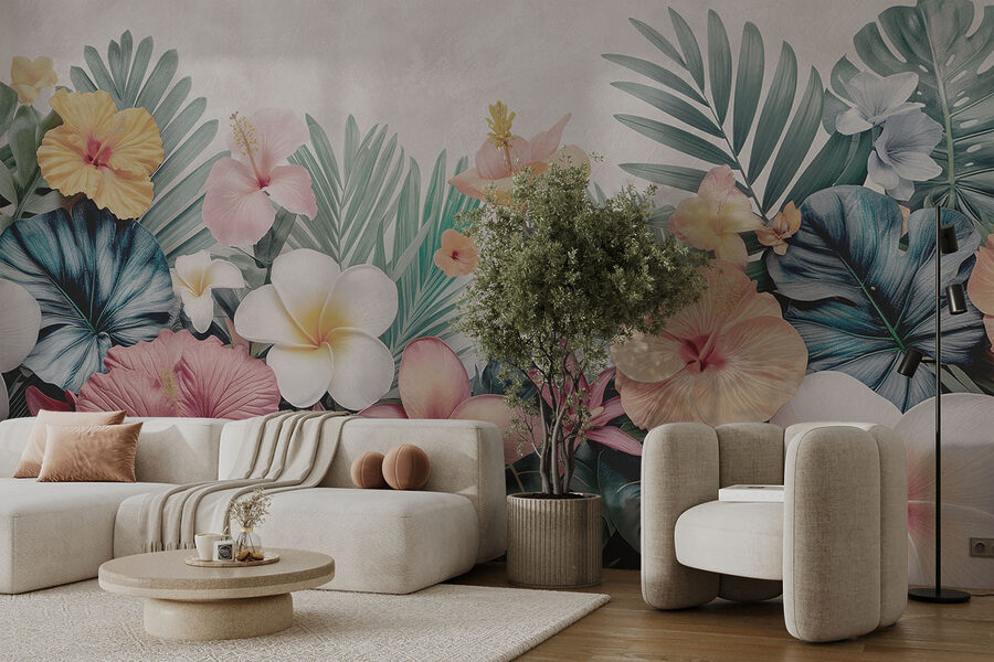 Groupe de fleurs et de feuilles