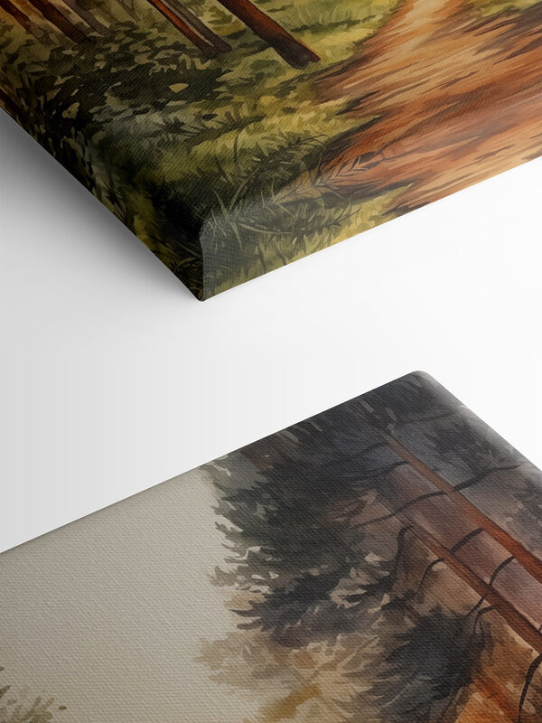 Peinture d'une forêt avec un chemin et des arbres Peinture d'une forêt avec un chemin et des arbres