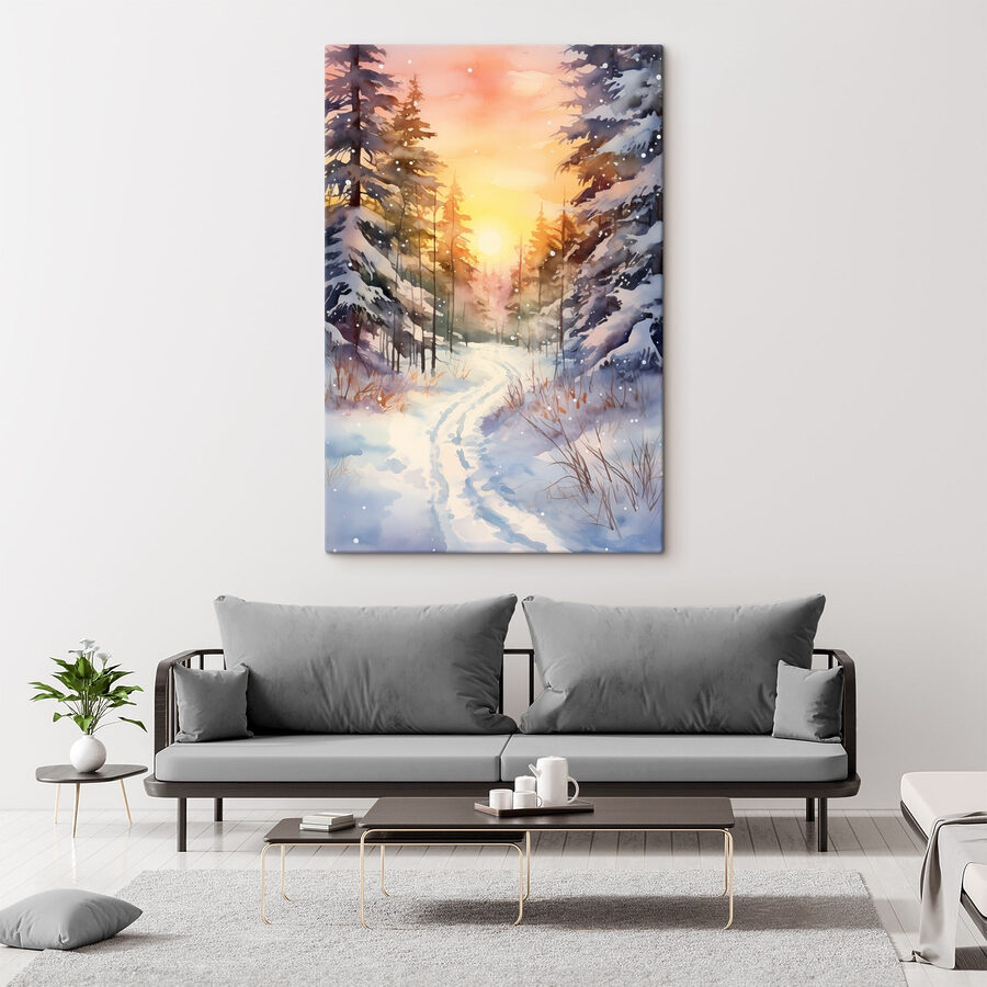 Aquarelle d'une forêt enneigée Aquarelle d'une forêt enneigée