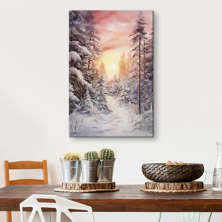 Aquarelle d'une forêt enneigée