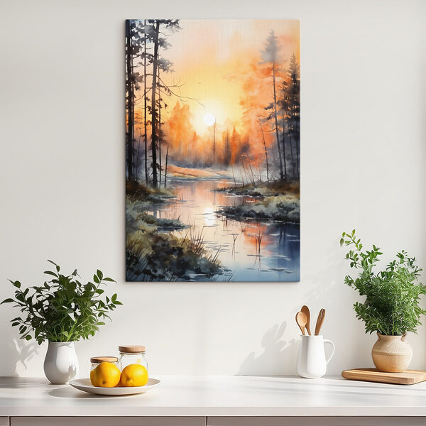 Aquarelle d'une rivière avec des arbres et des plantes Aquarelle d'une rivière avec des arbres et des plantes