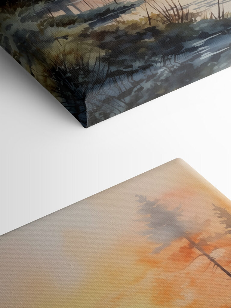 Watercolor painting of a river with trees and plants Watercolor painting of a river with trees and plants