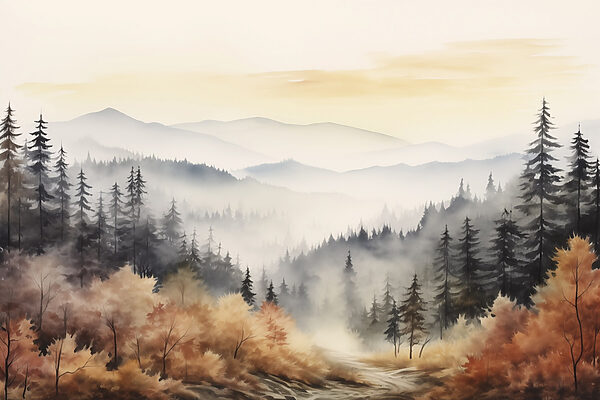 Paysage de forêt avec brouillard Paysage de forêt avec brouillard
