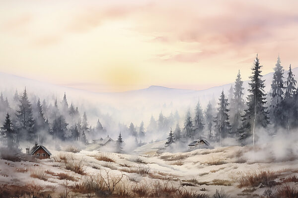 Paysage avec arbres et brouillard Paysage avec arbres et brouillard