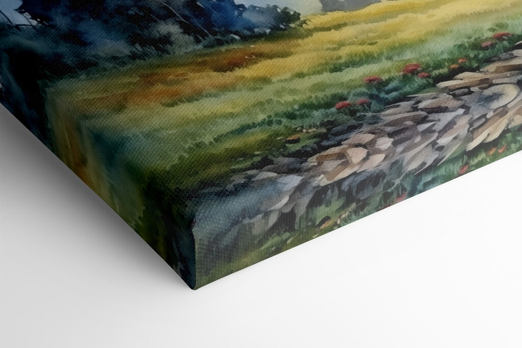 Painting of a village in the mountains Painting of a village in the mountains