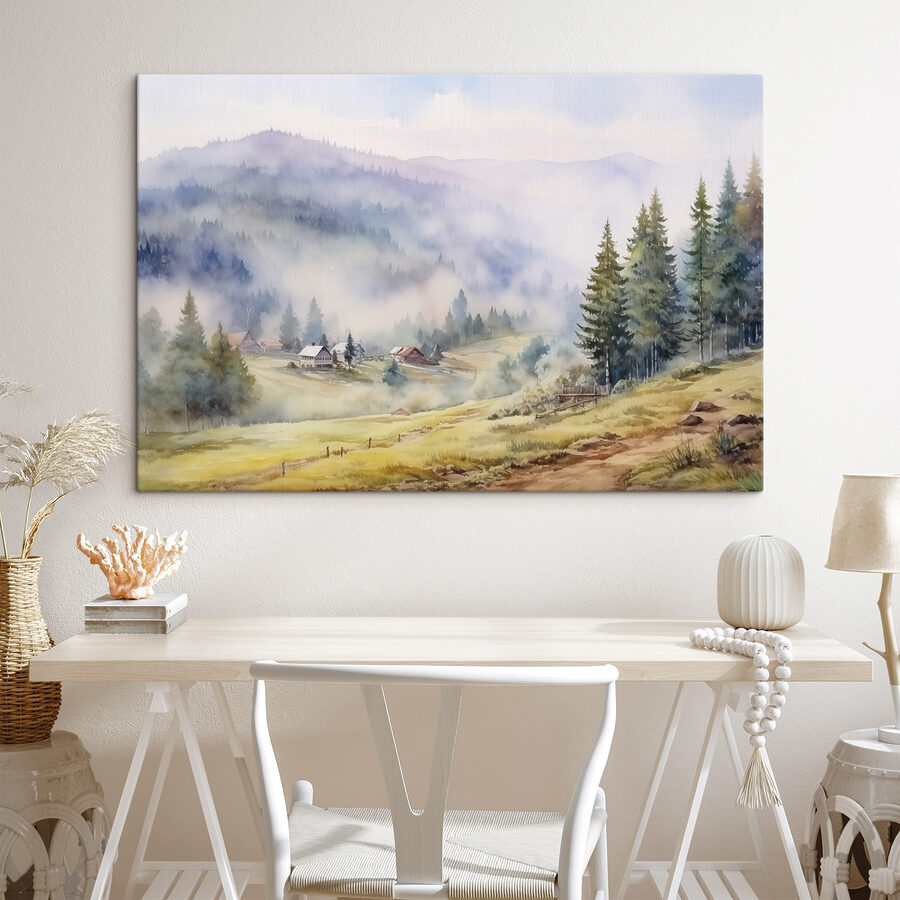 Aquarelle d'un village de montagne