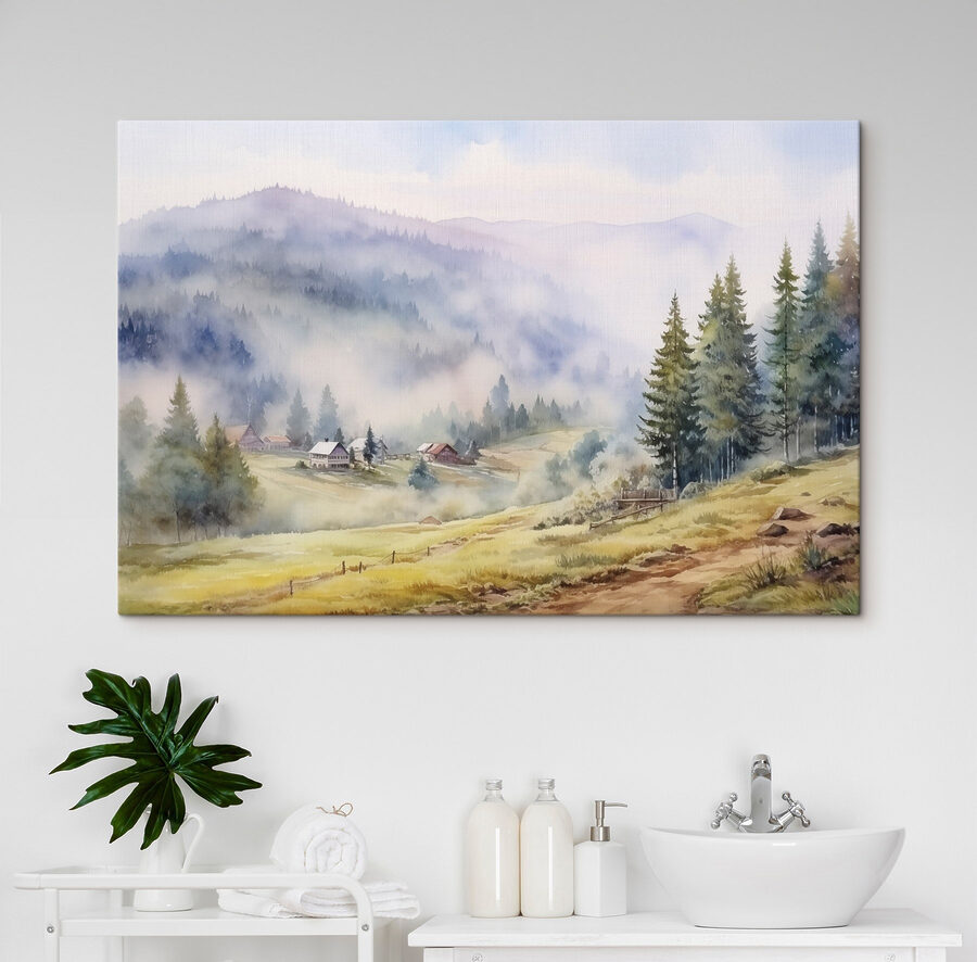 Aquarelle d'un village de montagne