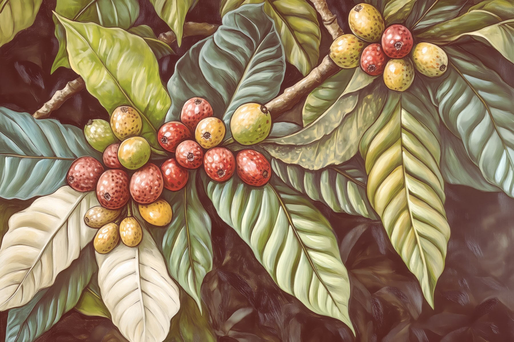 Lush leaves with vibrant fruit clusters