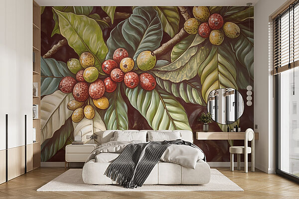 Feuilles luxuriantes avec des grappes de fruits vibrants Feuilles luxuriantes avec des grappes de fruits vibrants