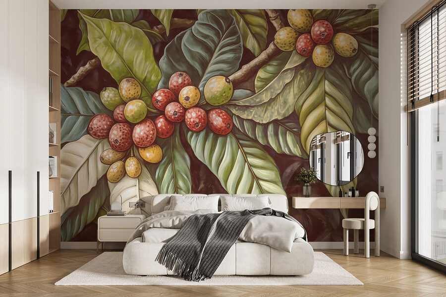 Feuilles luxuriantes avec des grappes de fruits vibrants
