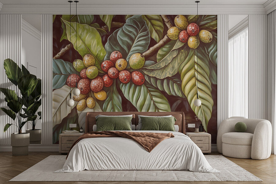 Feuilles luxuriantes avec des grappes de fruits vibrants