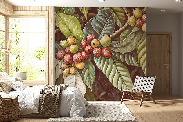 Feuilles luxuriantes avec des grappes de fruits vibrants Feuilles luxuriantes avec des grappes de fruits vibrants