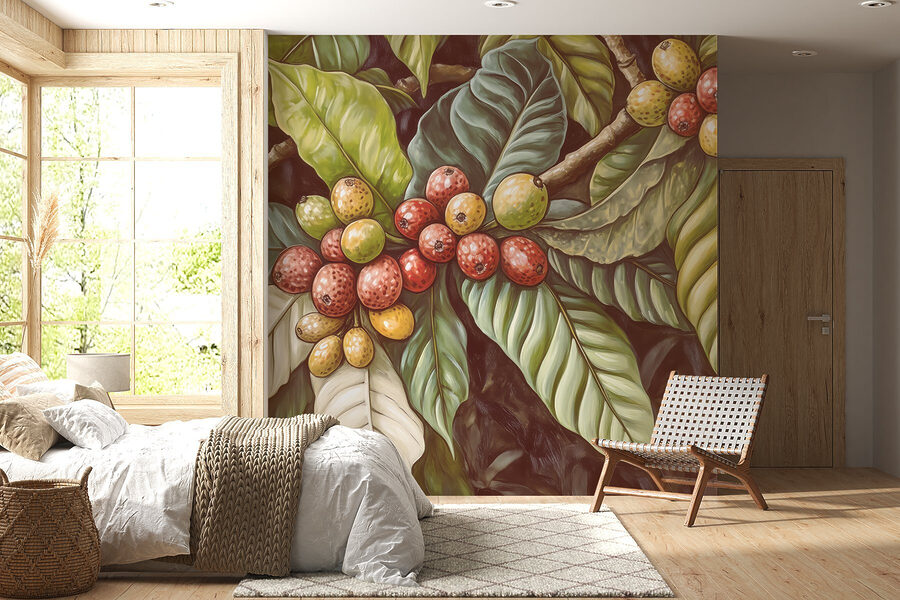 Feuilles luxuriantes avec des grappes de fruits vibrants