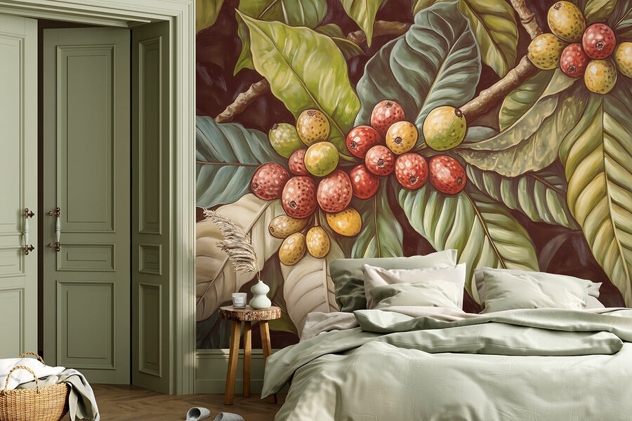 Feuilles luxuriantes avec des grappes de fruits vibrants