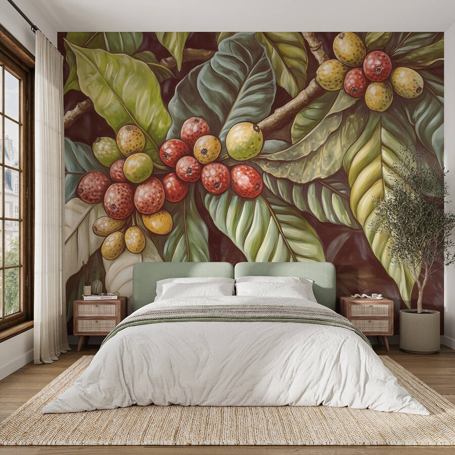 Feuilles luxuriantes avec des grappes de fruits vibrants