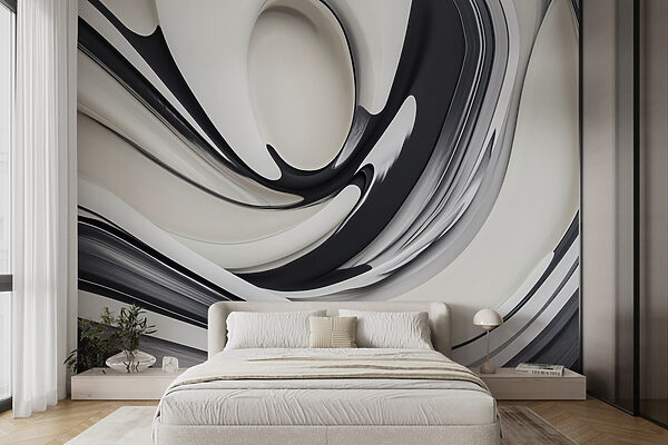 Motif tourbillonnant noir et blanc Papier peint Motif tourbillonnant noir et blanc