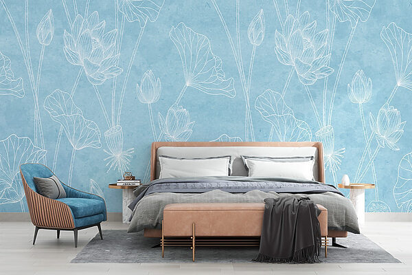 Papier peint Motif floral bleu et blanc (UGS : w02212) Papier peint Papier peint Motif floral bleu et blanc (UGS : w02212)