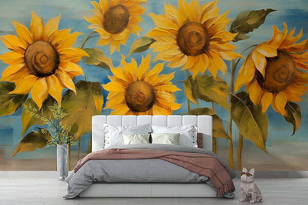 Peinture de tournesols sur un mur Peinture de tournesols sur un mur