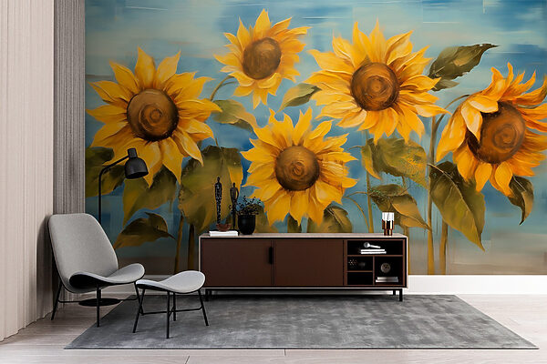 Peinture de tournesols sur un mur Peinture de tournesols sur un mur