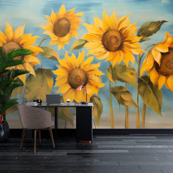 Peinture de tournesols sur un mur Peinture de tournesols sur un mur