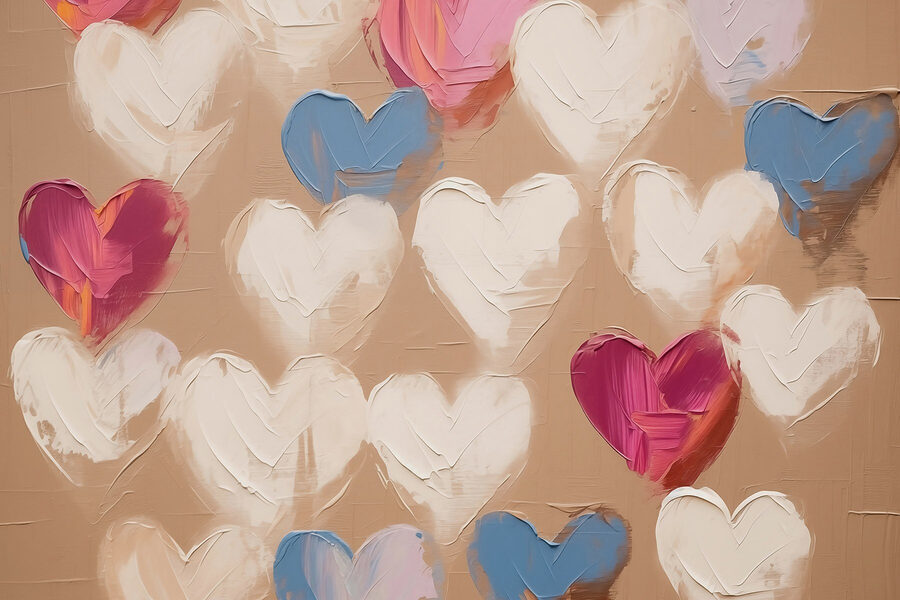 Coeurs colorés sur fond texturé