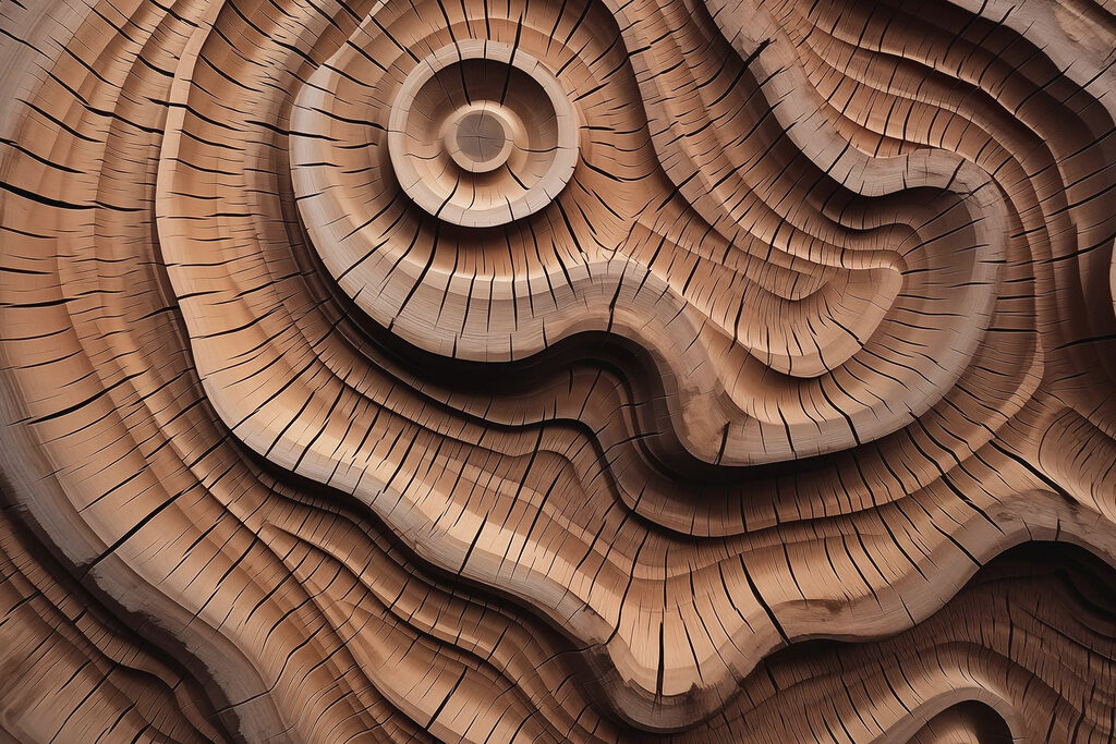 Sculpture en bois avec un motif en spirale Sculpture en bois avec un motif en spirale