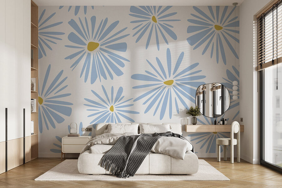 Motif de fleurs bleues et jaunes