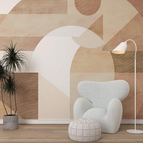 Abstract shapes and muted tones blend