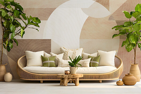 Abstract shapes and muted tones blend