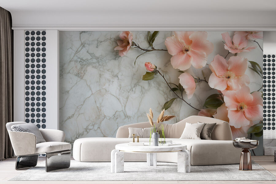 Groupe de fleurs roses sur une surface en marbre