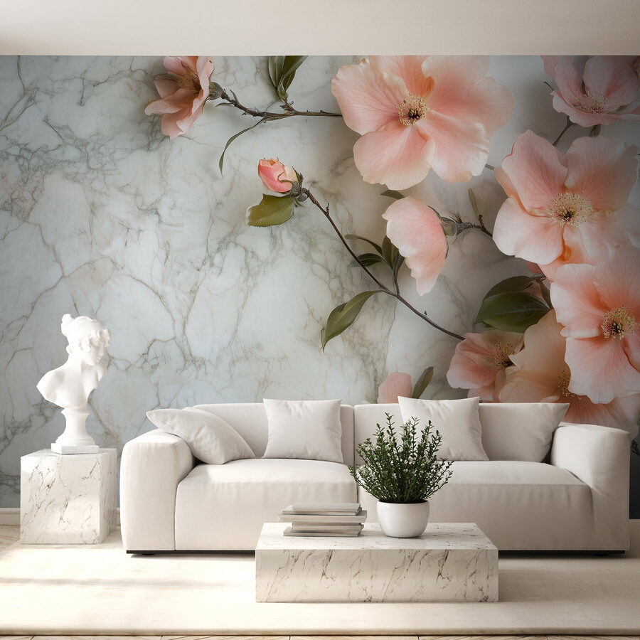 Groupe de fleurs roses sur une surface en marbre