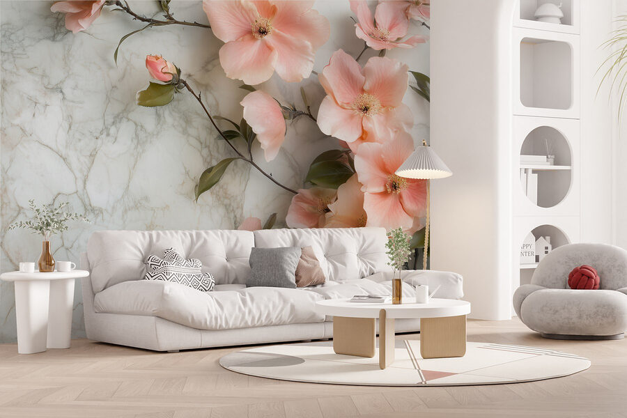 Groupe de fleurs roses sur une surface en marbre
