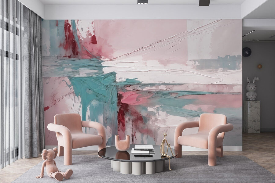 Peinture de couleur rose et bleue