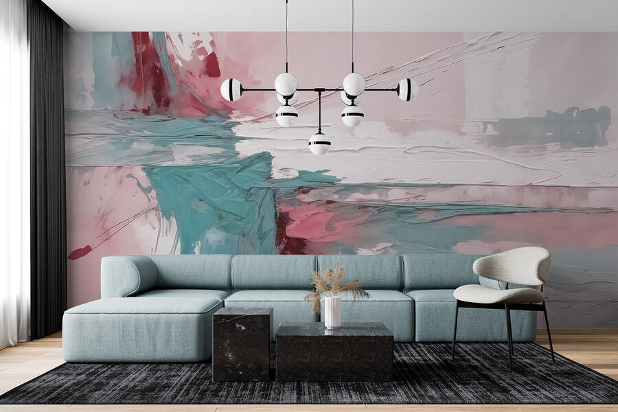 Peinture de couleur rose et bleue